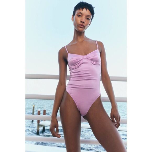 SATIN EFFECT BODYSUIT WITH UNDERWIRE MAUVE - Picture 1 of 5
